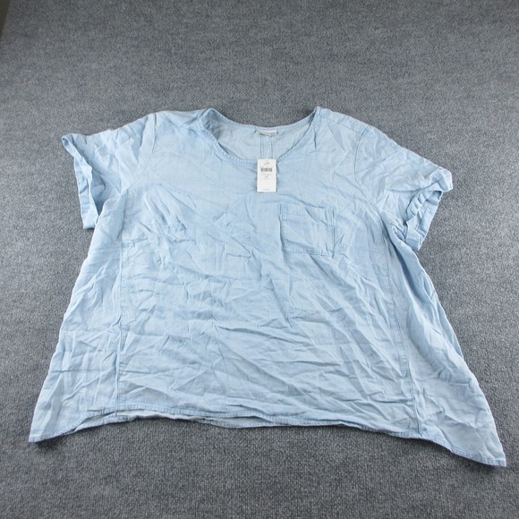 J. Jill Tops - J. Jill Denim Blouse Womens 3X Blue Oasis Wash Short Sleeve Chambray Pocket Top